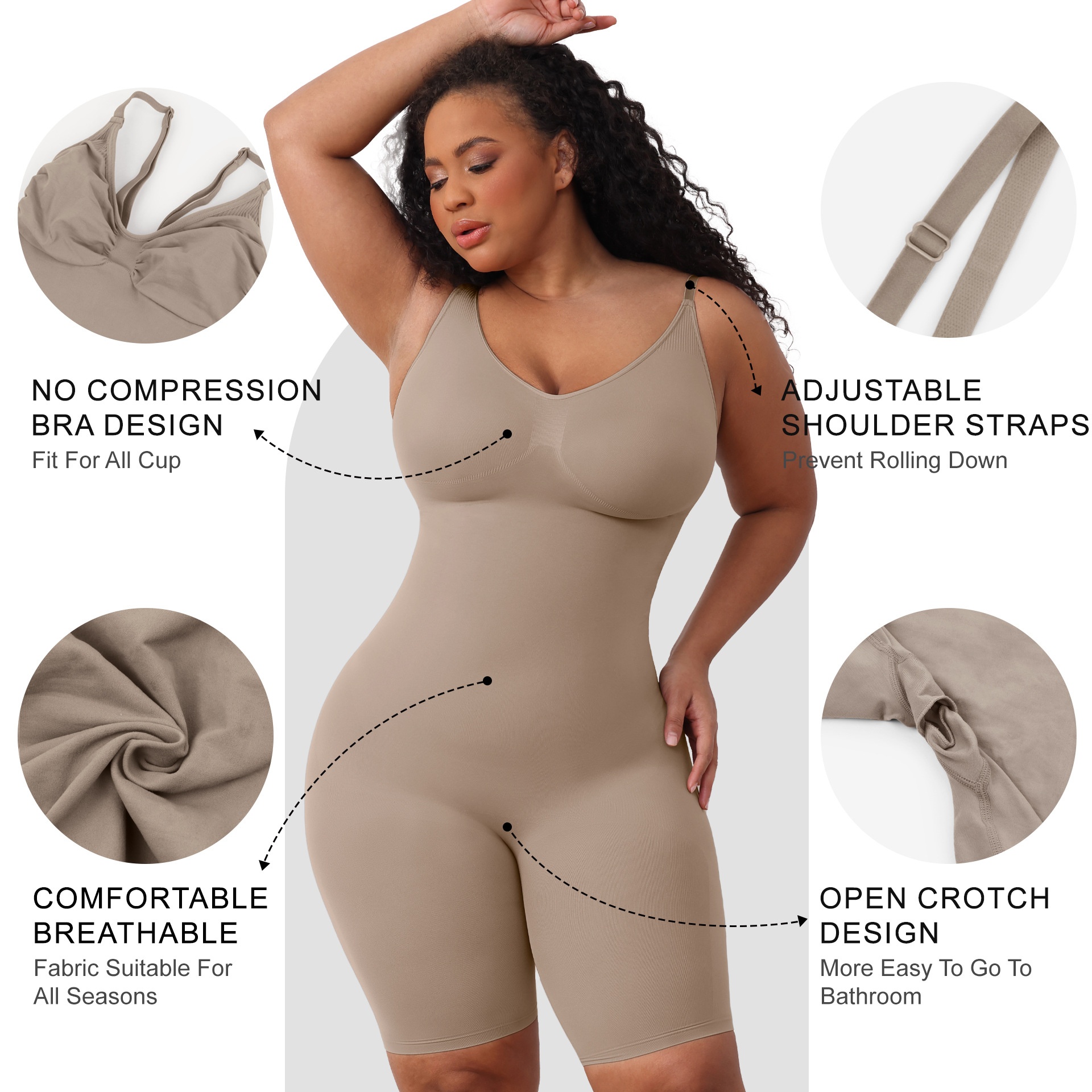 Womens Seamless Shapewear Bodysuit Romper - Full Body Shaper Jumpsuit